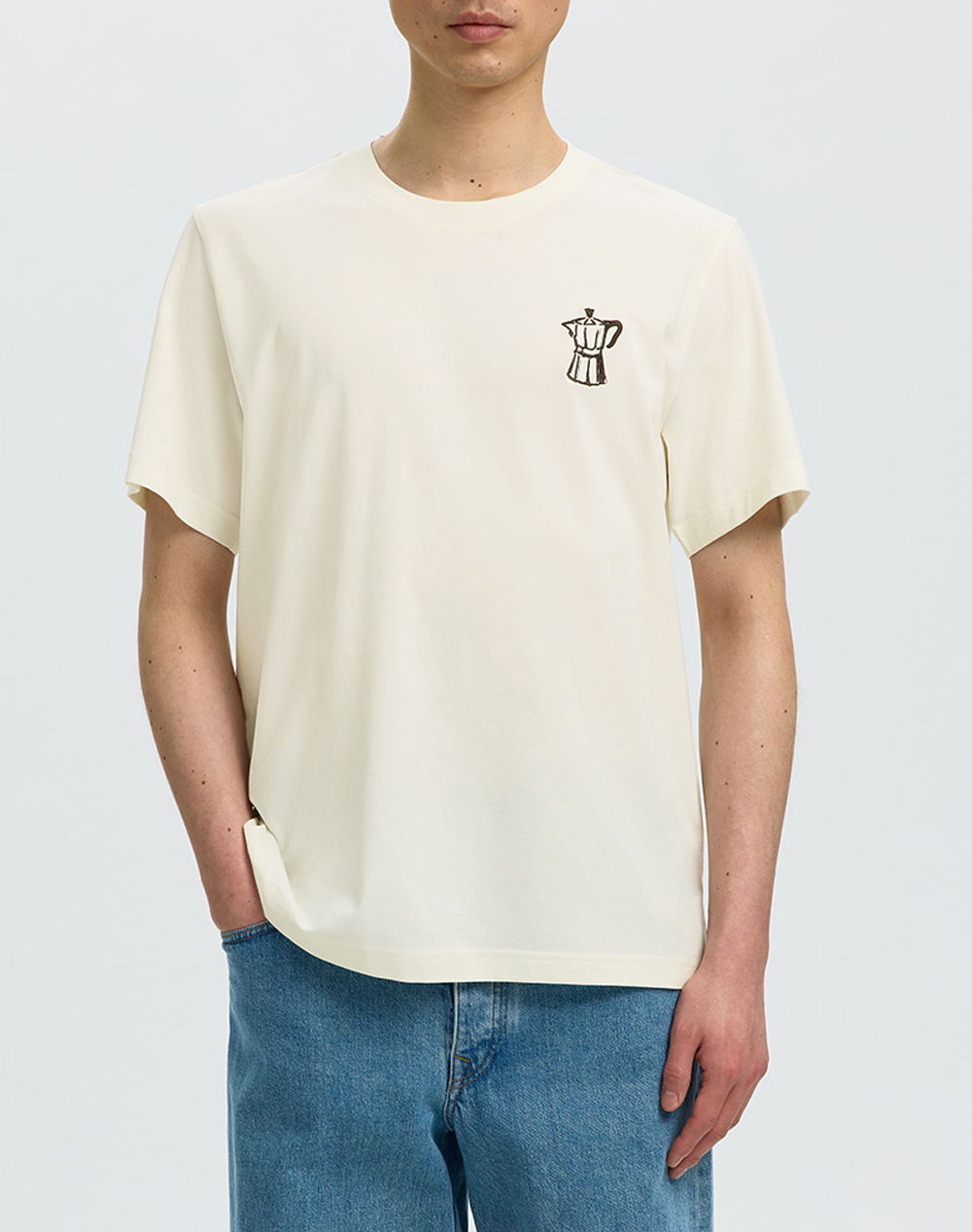 SELECTED SLHASPEN EMB SS O-NECK TEE