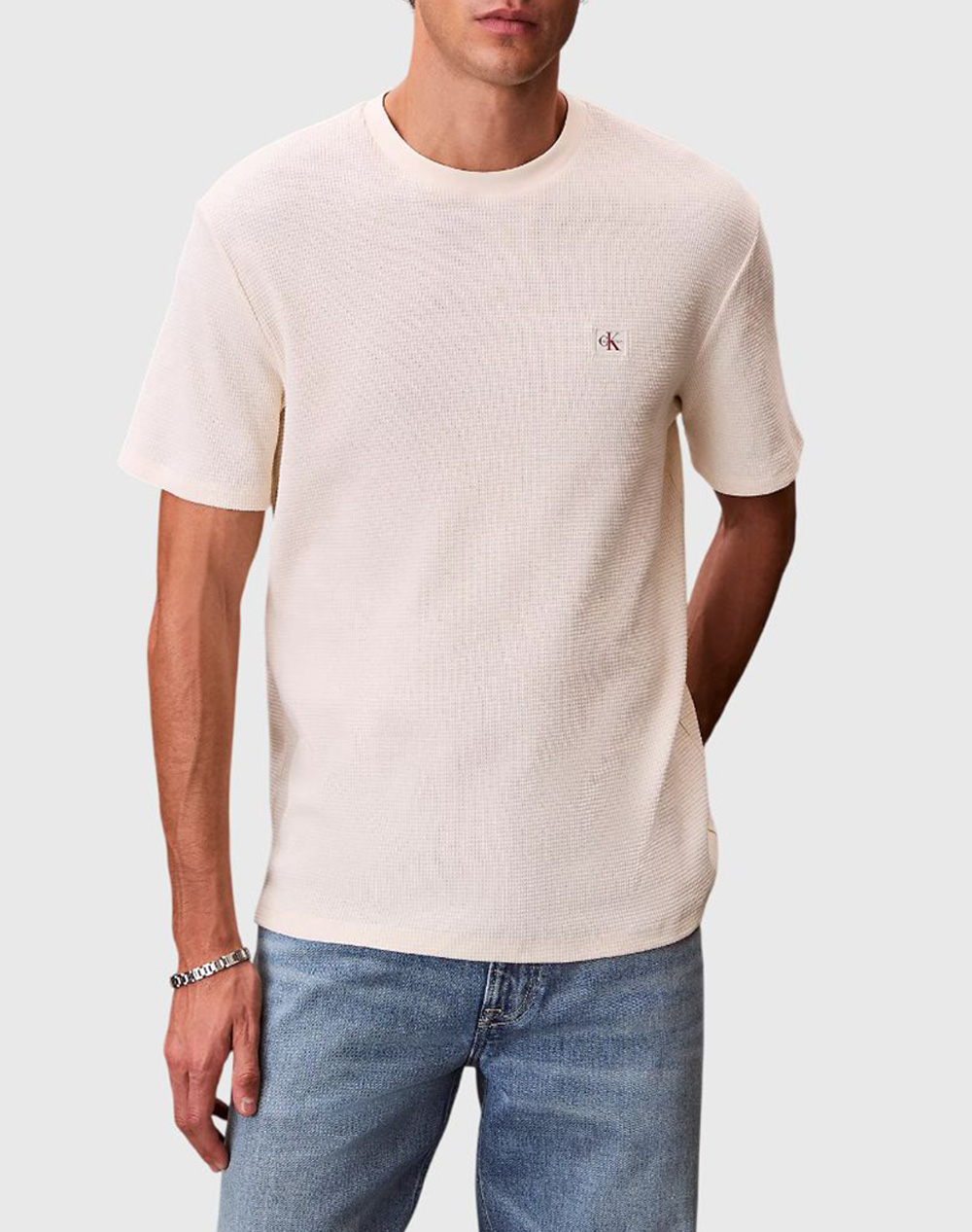 CALVIN KLEIN SS WAFFLE BADGE CREWNK TEE