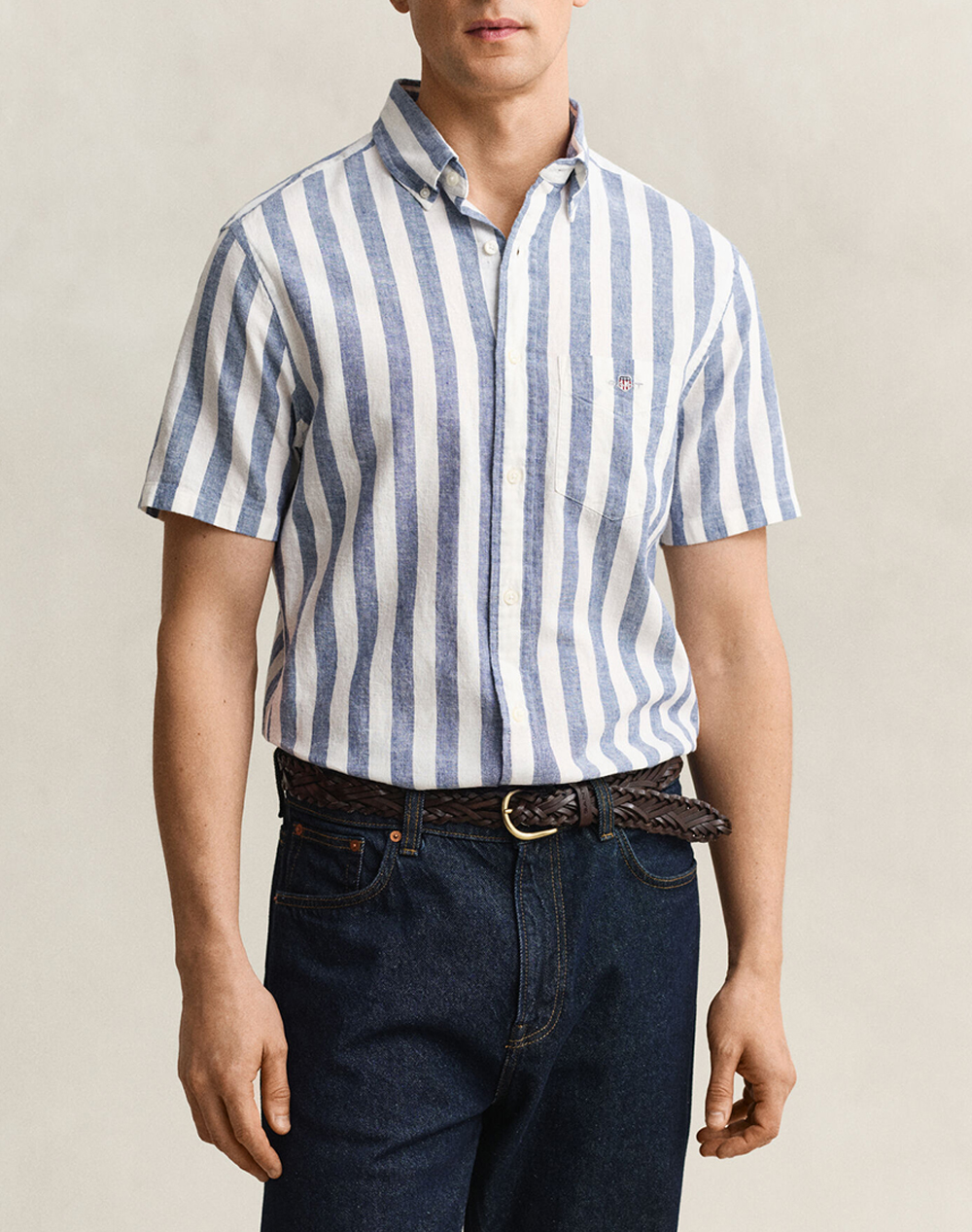 GANT РИЗА KMREG COTTON LINEN STRIPE SS SHIRT