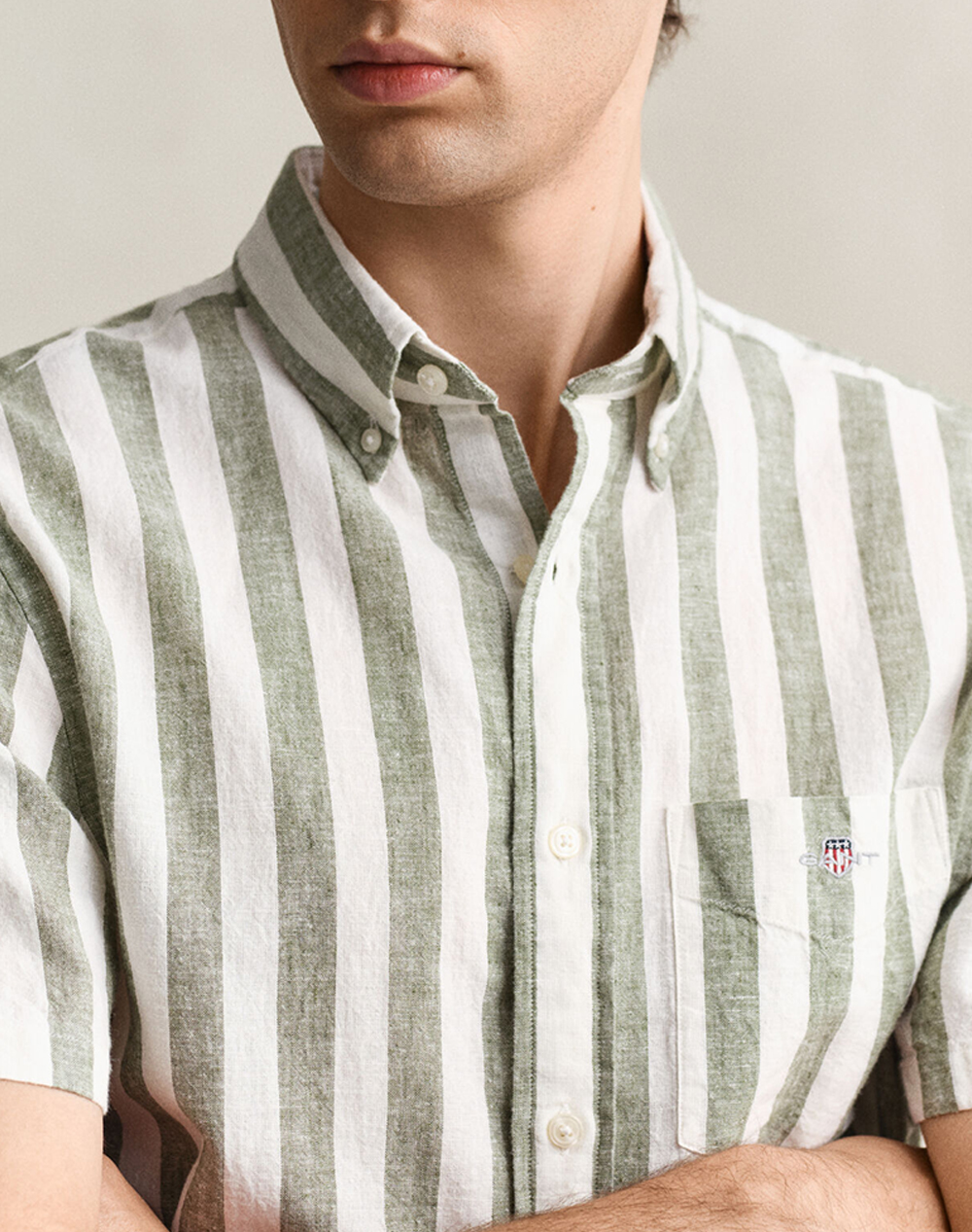 GANT РИЗА KMREG COTTON LINEN STRIPE SS SHIRT