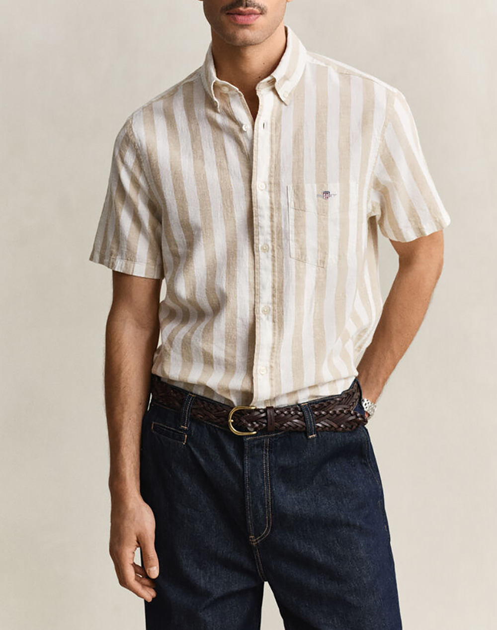 GANT РИЗА KMREG COTTON LINEN STRIPE SS SHIRT