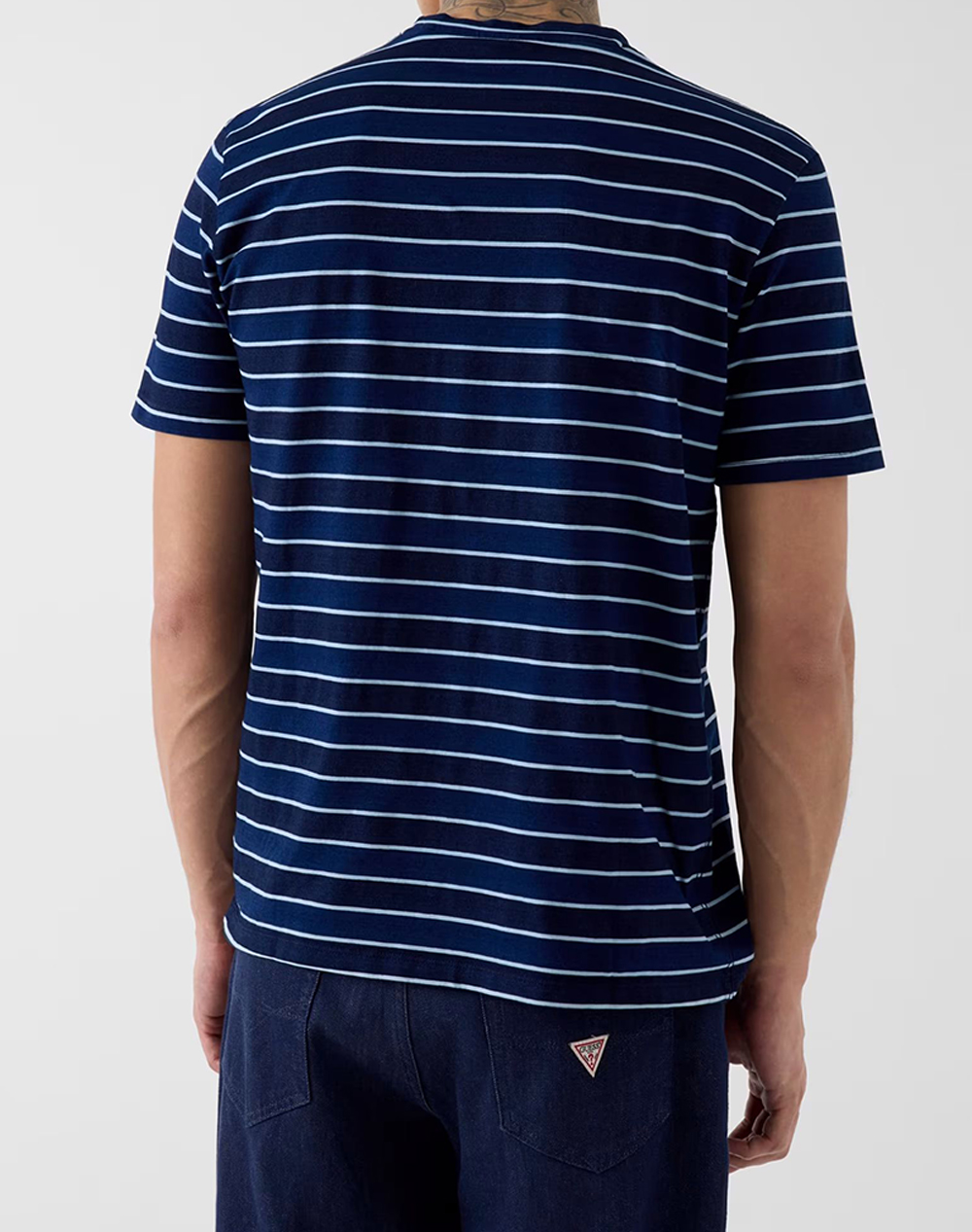 GUESS CN SS INDIGO STRIPES EMBRO TEE BLOUSE MENS