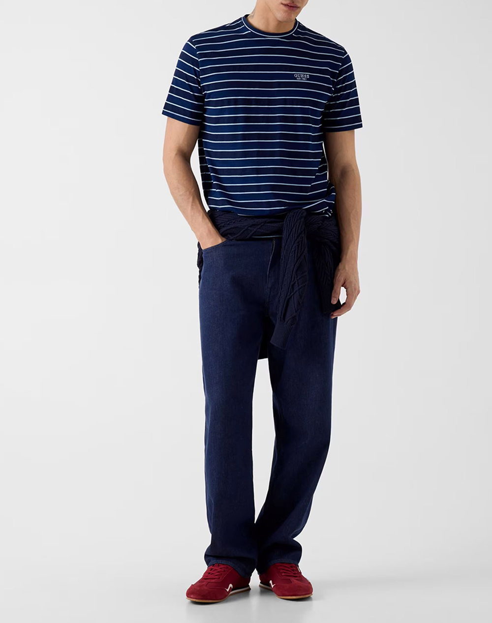 GUESS CN SS INDIGO STRIPES EMBRO TEE BLOUSE MENS