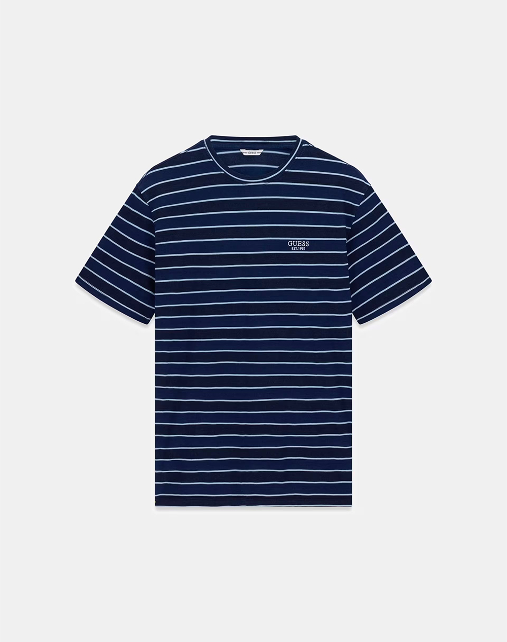 GUESS CN SS INDIGO STRIPES EMBRO TEE BLOUSE MENS