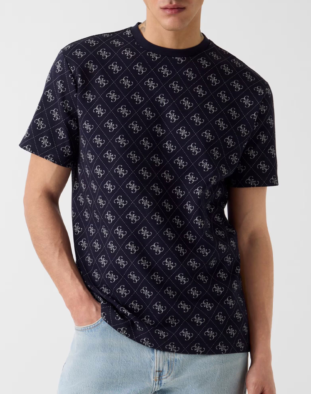 GUESS CN SS JACQUARD 4G KNIT TOP MENS T-SHIRT