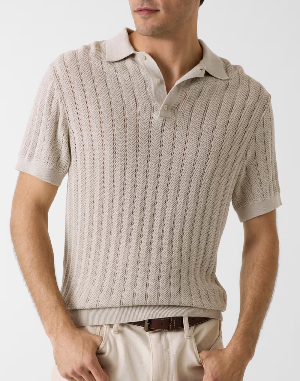 GUESS LONNY POLO SS HARRINGBONE STITMENS BLOUSE