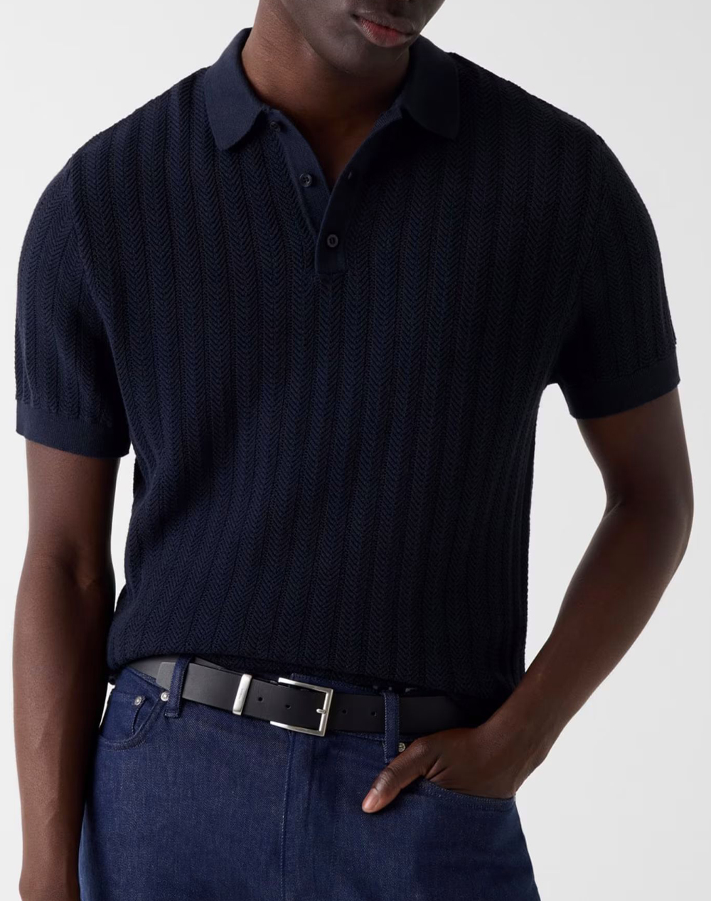 GUESS LONNY POLO SS HARRINGBONE STITMENS BLOUSE