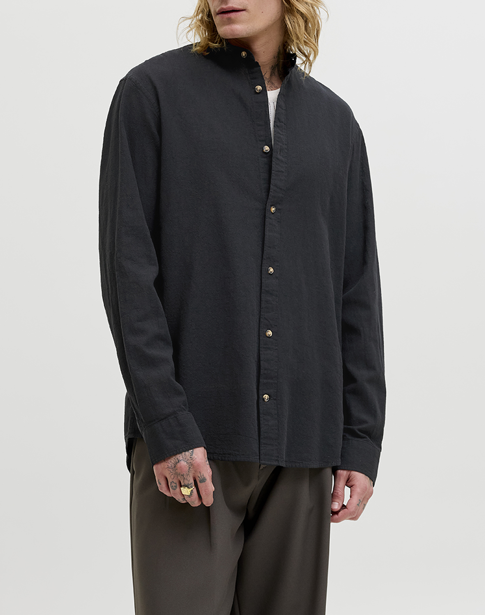 JACK&JONES JJESUMMER LINEN BLEND BAND SHIRT L/S SN