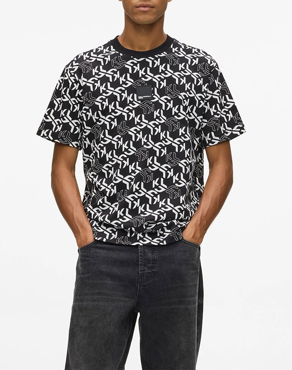 KARL LAGERFELD JEANS KLJ REG SS MONOGRAM AOP TEE