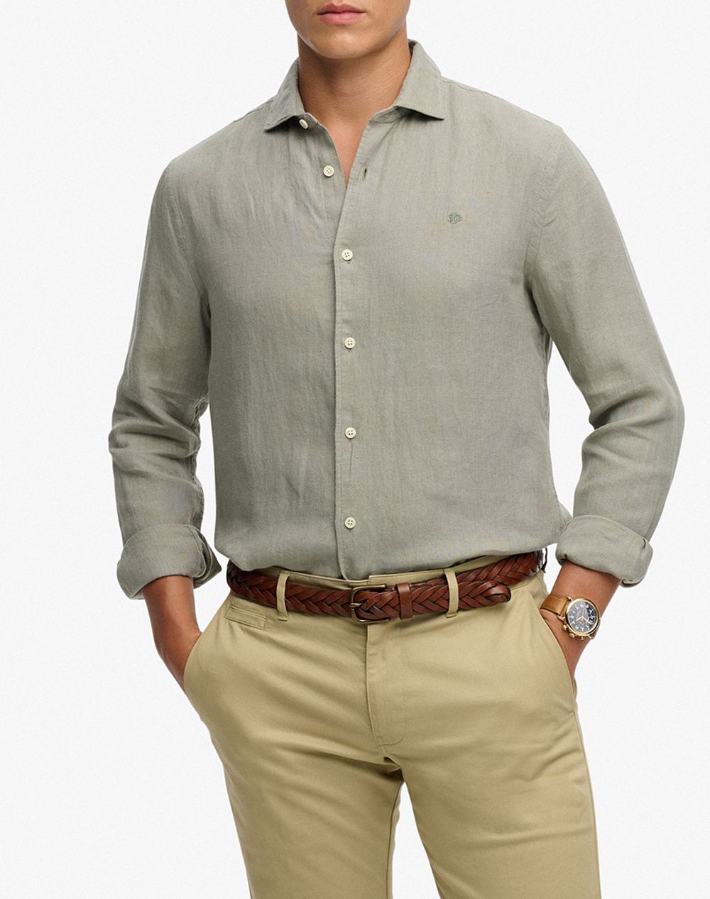 SUPERDRY  D2 STUD RIVIERA L/S LINEN SHIRT MENS SHIRT