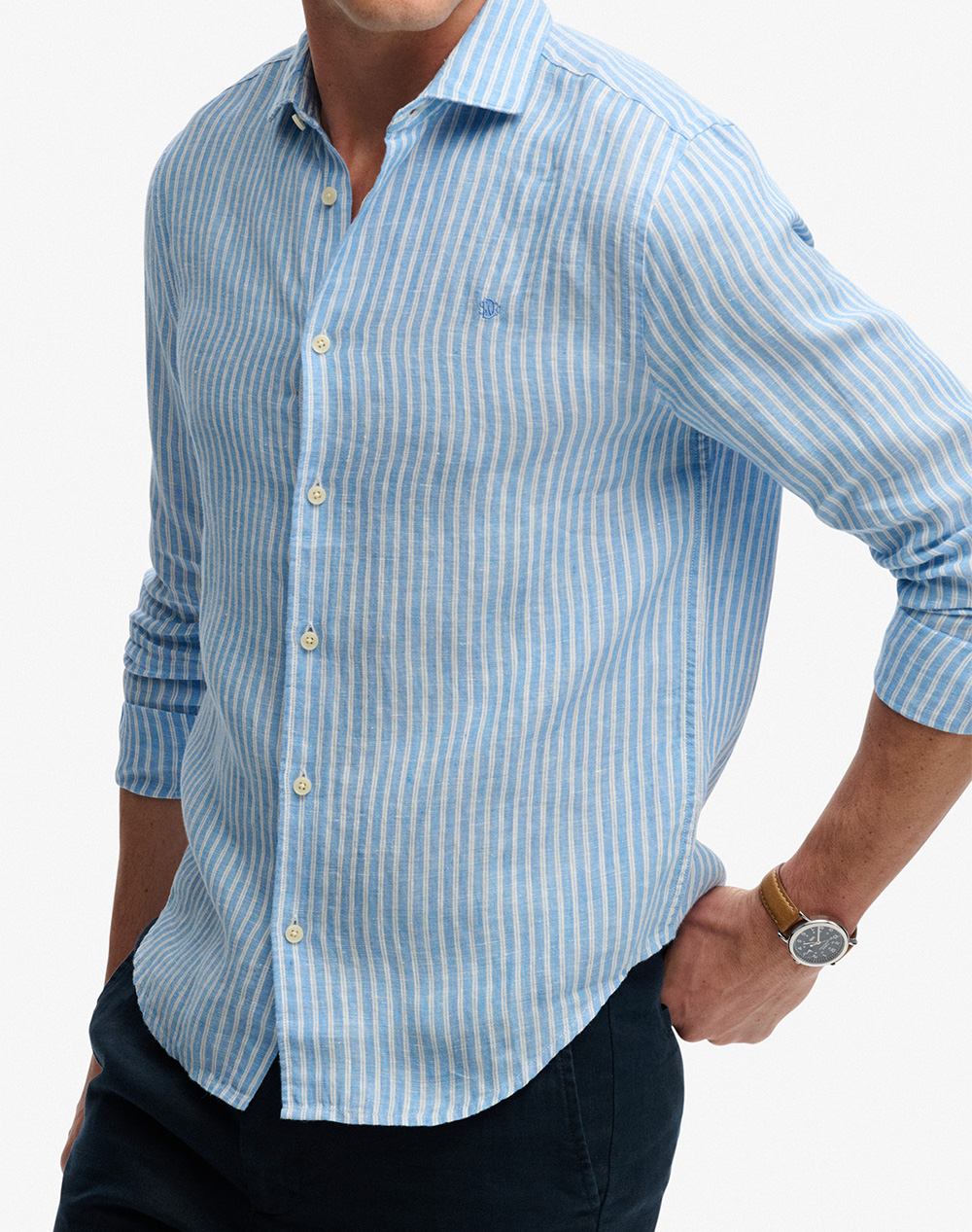 SUPERDRY  D2 STUD RIVIERA L/S LINEN SHIRT MENS SHIRT