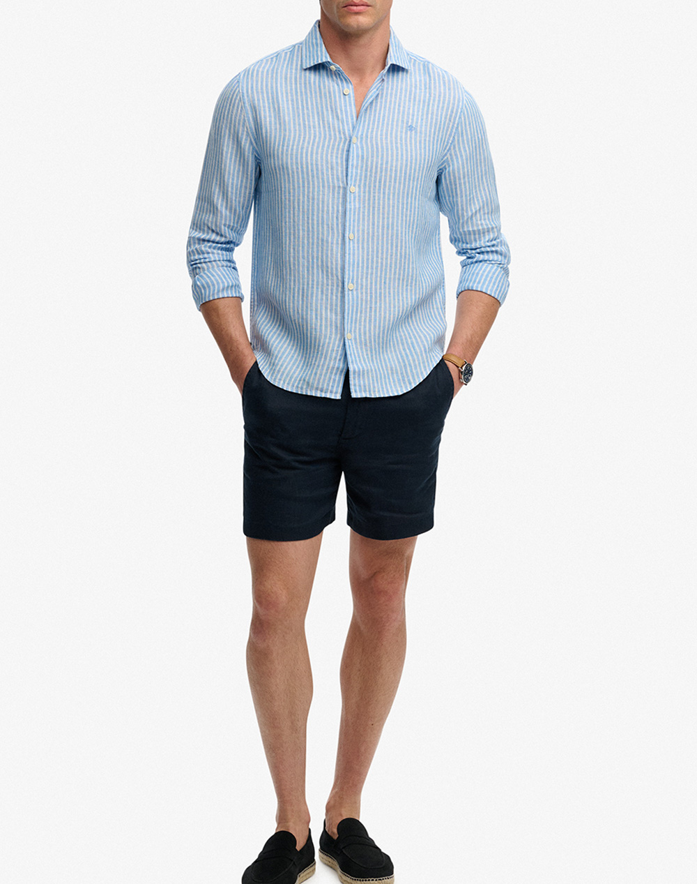 SUPERDRY  D2 STUD RIVIERA L/S LINEN SHIRT MENS SHIRT