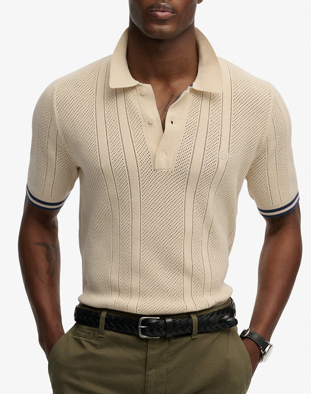 SUPERDRY D2 STUD KNITTED TEXTURE S/S POLO MENS BLOUSE