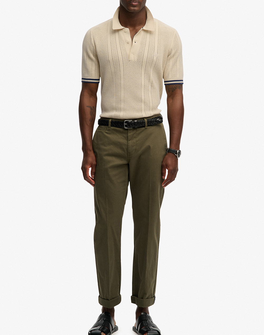 SUPERDRY D2 STUD KNITTED TEXTURE S/S POLO MENS BLOUSE