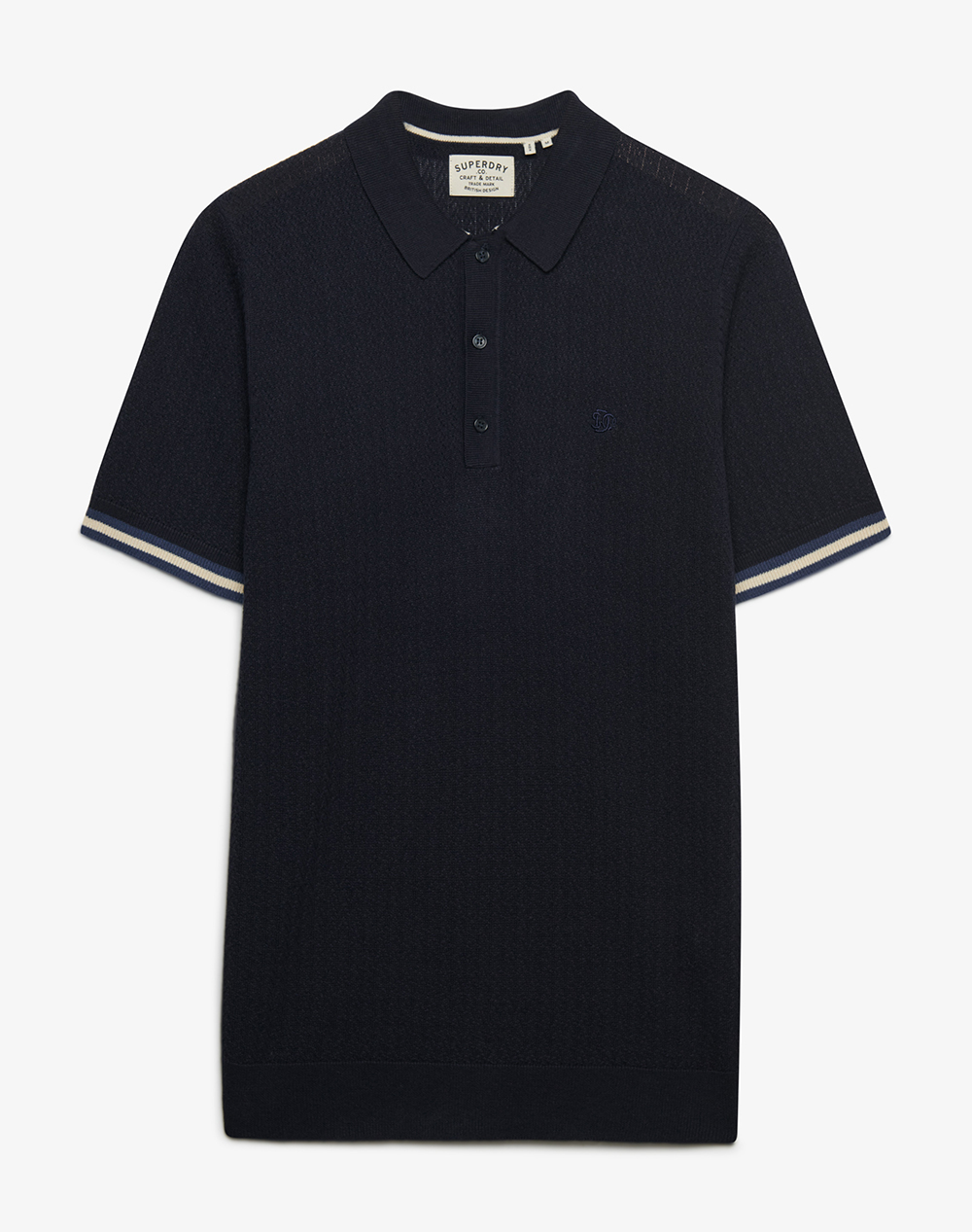 SUPERDRY D2 STUD KNITTED TEXTURE S/S POLO MENS BLOUSE