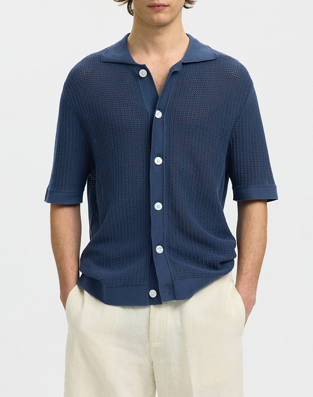 SEL SLHSHANE SS OPEN STRUC POLO CARDIGAN
