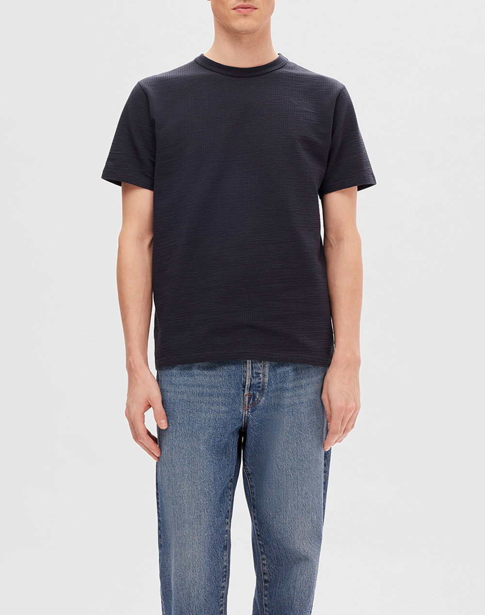 SELECTED SLMSANDER SEERSUCKER SS O-NECK TEE