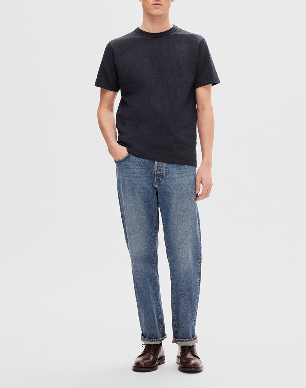 SELECTED SLMSANDER SEERSUCKER SS O-NECK TEE