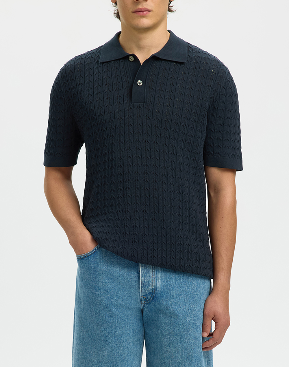 SELECTED SLHMATTIS SS KNIT NEW CABLE POLO