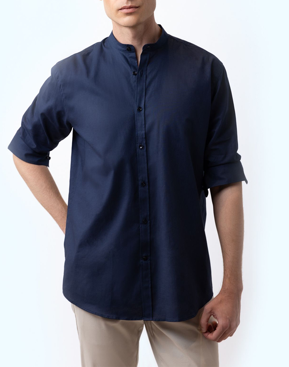 THE BOSTONIANS COTTON LINEN SHIRT CUSTOM FIT Plain COTTONLINEN Mao CustomFit