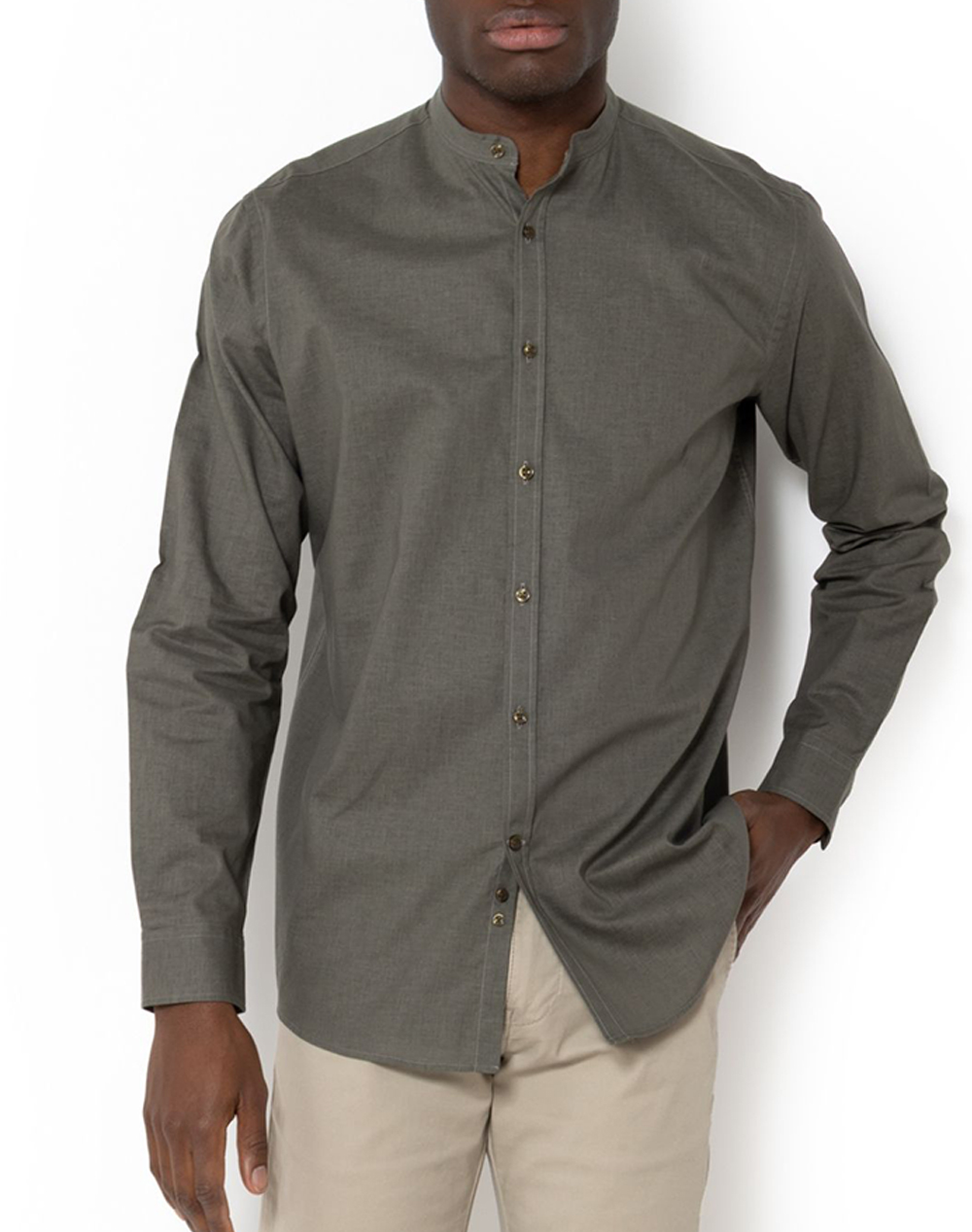 THE BOSTONIANS COTTON LINEN SHIRT CUSTOM FIT Plain COTTONLINEN Mao CustomFit