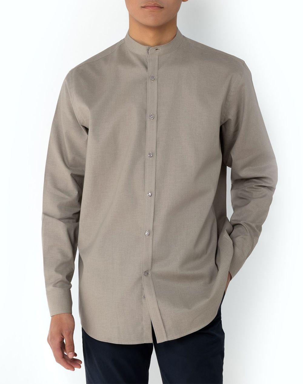 THE BOSTONIANS COTTON LINEN SHIRT CUSTOM FIT Plain COTTONLINEN Mao CustomFit