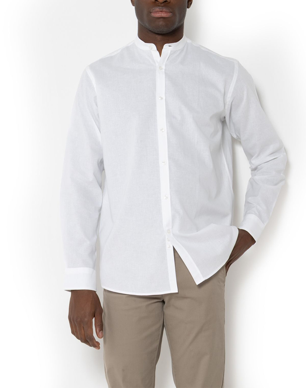 THE BOSTONIANS COTTON LINEN SHIRT CUSTOM FIT Plain COTTONLINEN Mao CustomFit
