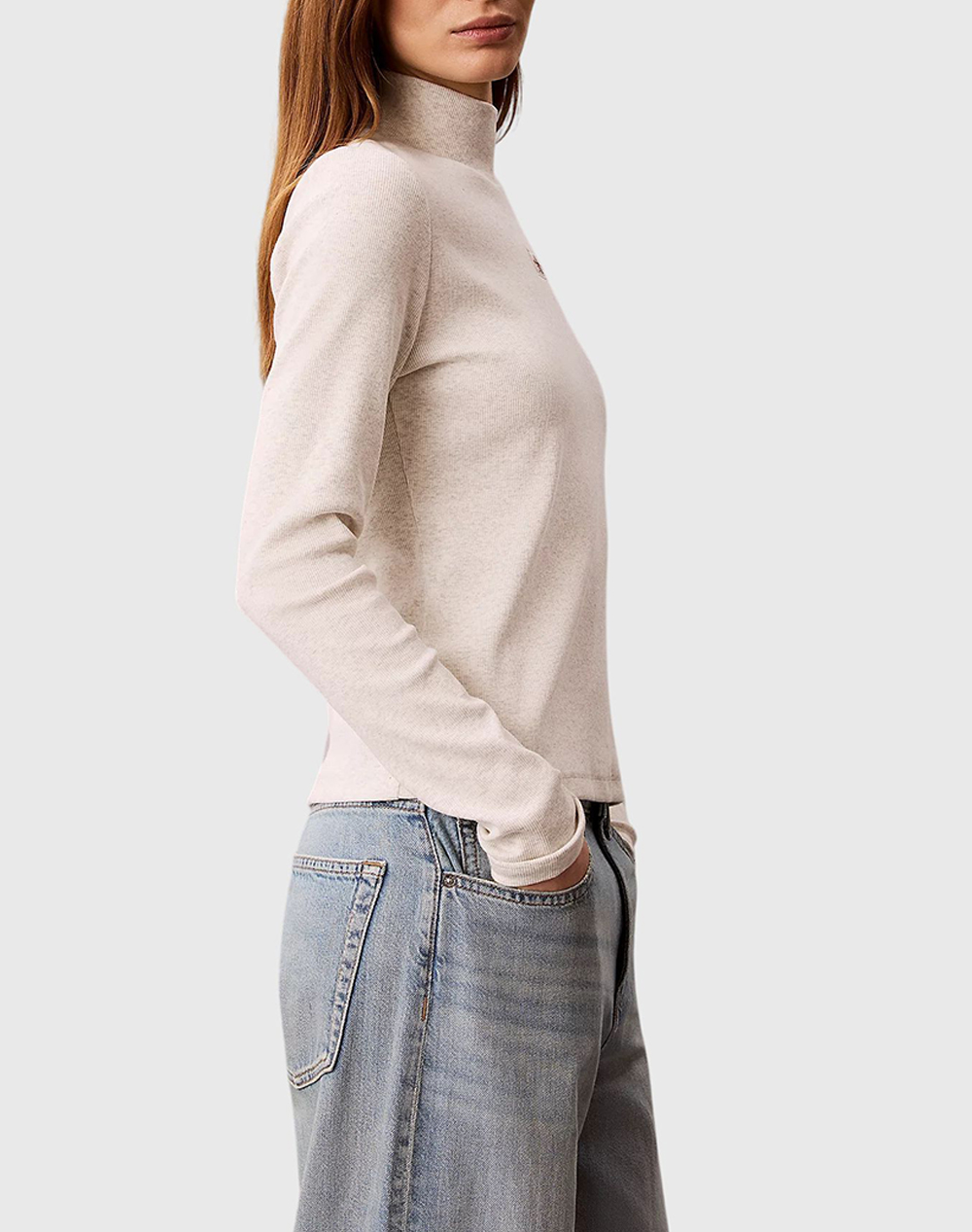 CALVIN KLEIN JEANS LS WOVEN LABEL TURTLENECK
