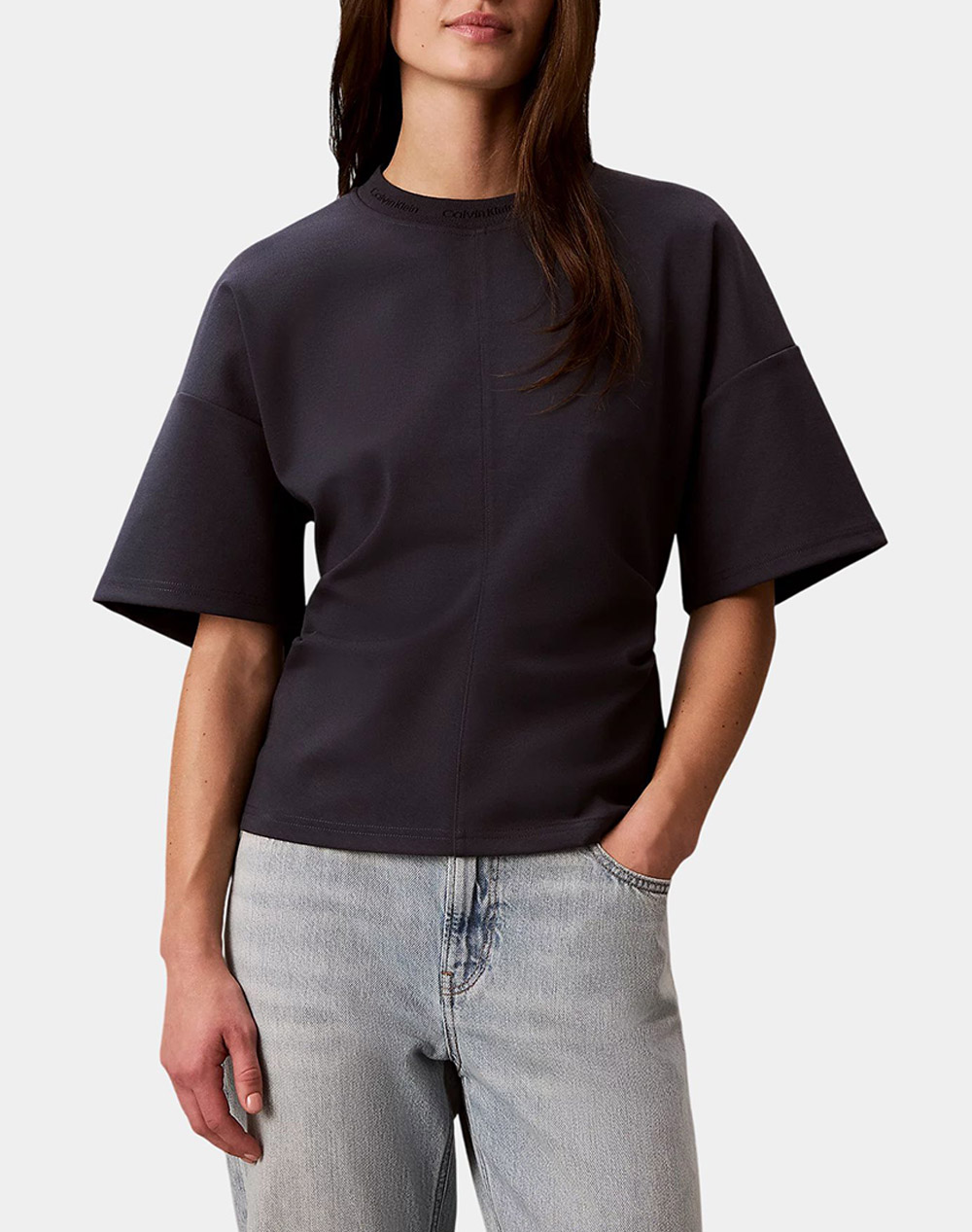 CALVIN KLEIN JEANS SS LOGO NECK DETAIL INTERLOCK TO