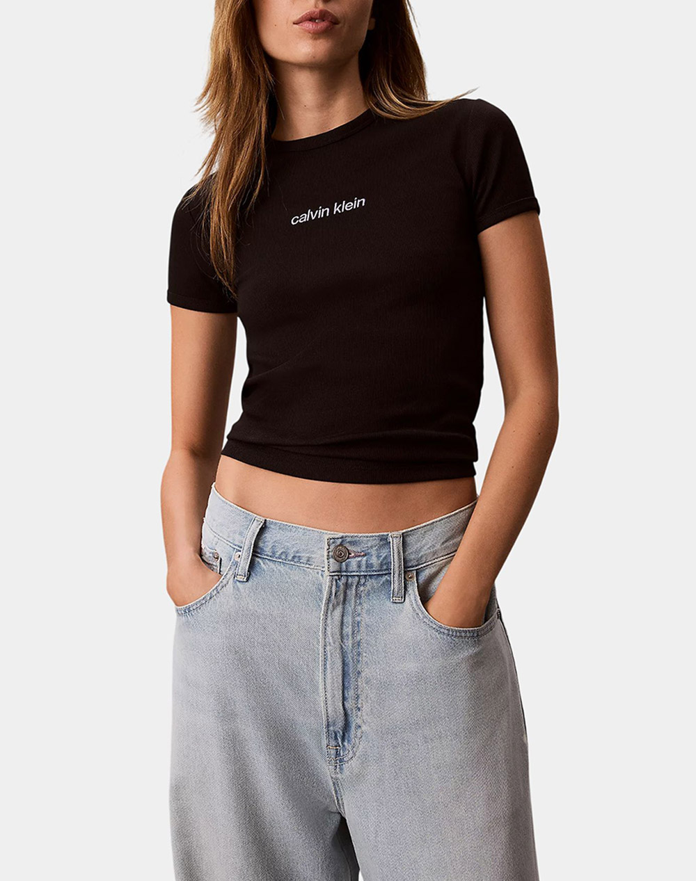 CALVIN KLEIN JEANS SS CONTOUR RIB LOGO RINGER TEE