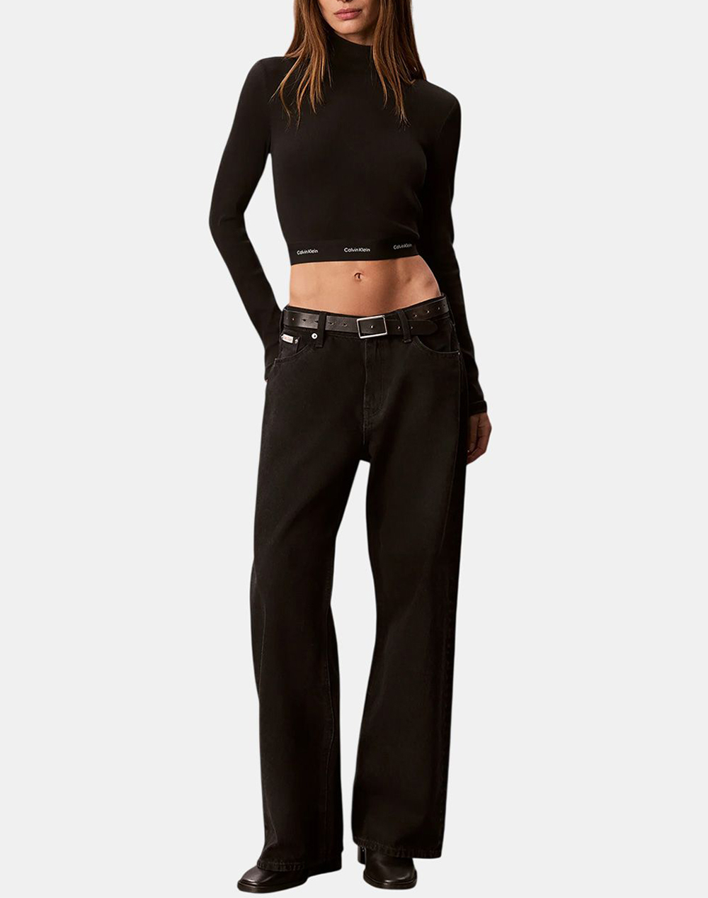 CALVIN KLEIN JEANS LS 2X2 BABY RIB CROP LOGO TNECK