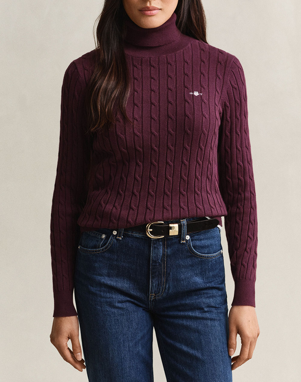 GANT ПУЛОВЕР С ДЪЛЪГ РЪКАВ STRETCH COTTON CABLE TURTLENECK