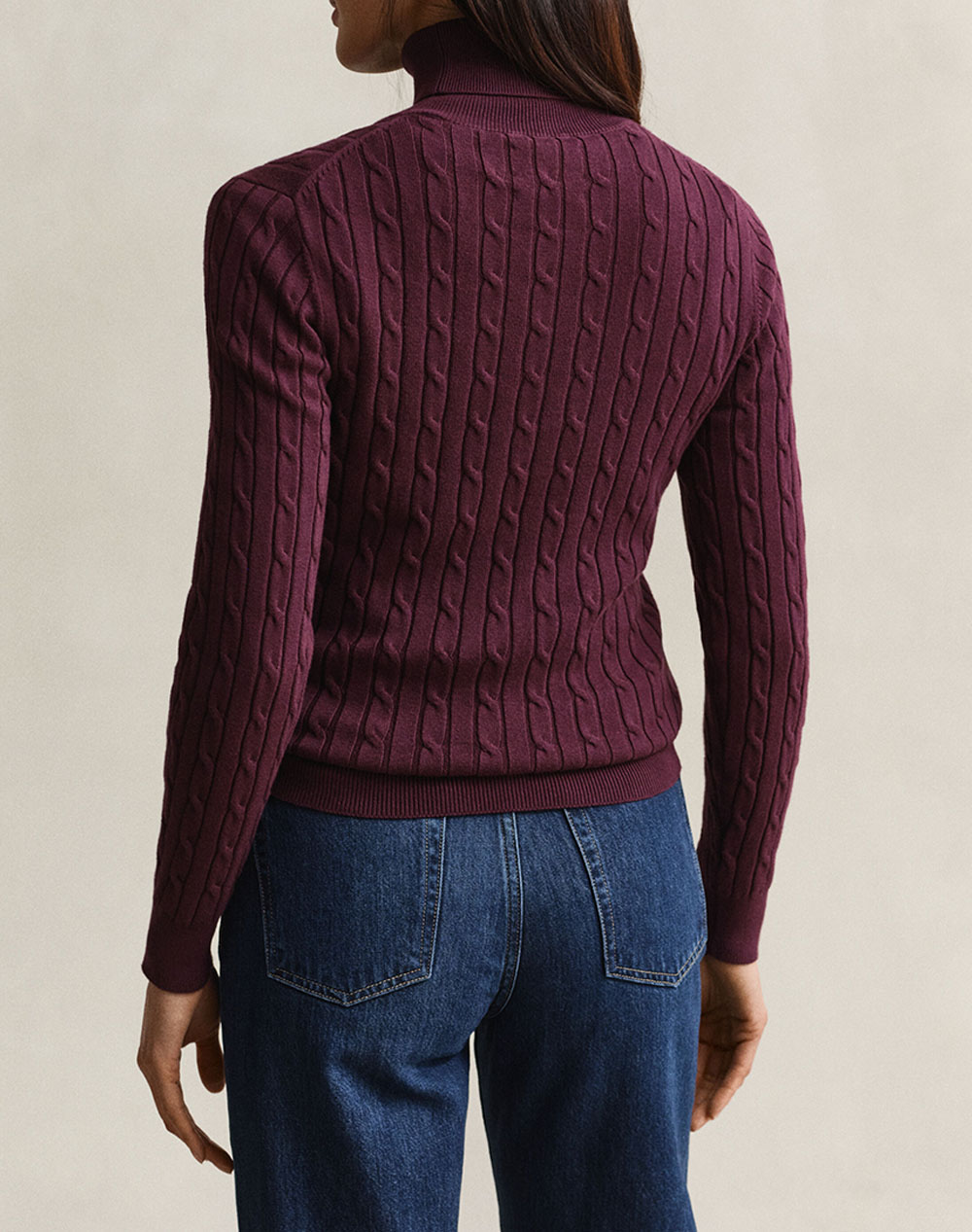 GANT ПУЛОВЕР С ДЪЛЪГ РЪКАВ STRETCH COTTON CABLE TURTLENECK