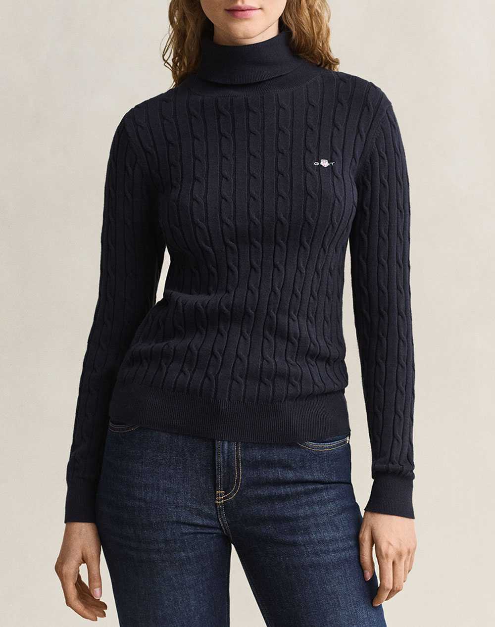 GANT ПУЛОВЕР С ДЪЛЪГ РЪКАВ STRETCH COTTON CABLE TURTLENECK