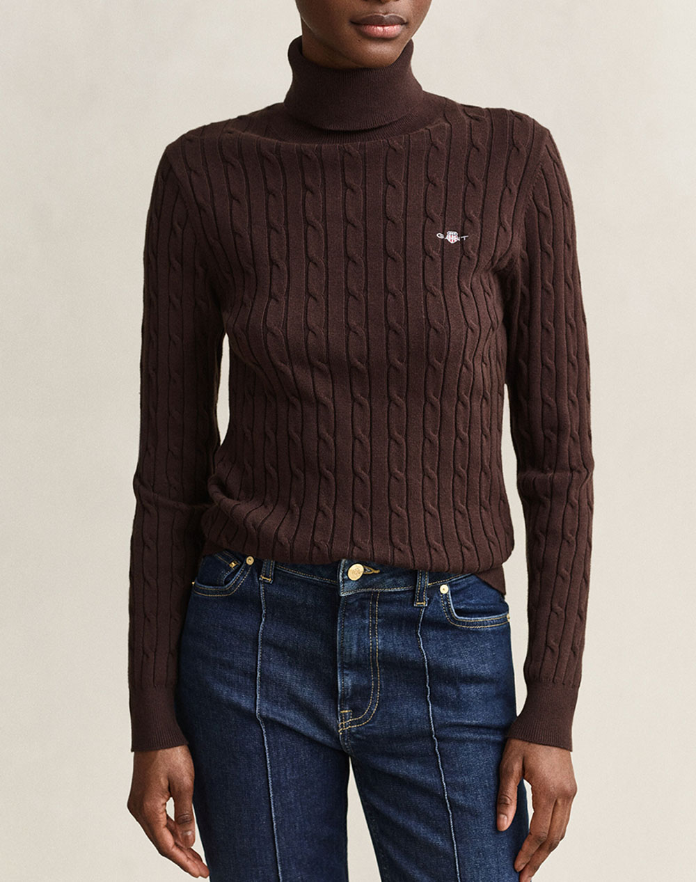 GANT ПУЛОВЕР С ДЪЛЪГ РЪКАВ STRETCH COTTON CABLE TURTLENECK