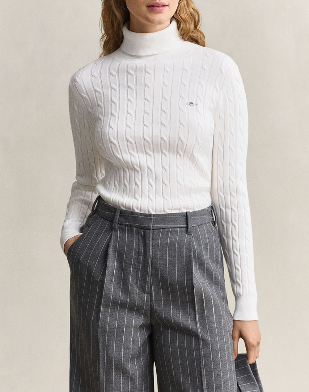 GANT ПУЛОВЕР С ДЪЛЪГ РЪКАВ STRETCH COTTON CABLE TURTLENECK