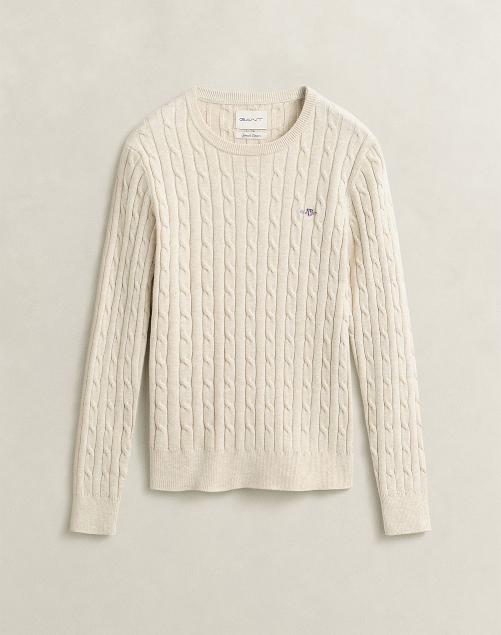 GANT ПУЛОВЕР С ДЪЛЪГ РЪКАВ STRETCH COTTON CABLE C-NECK