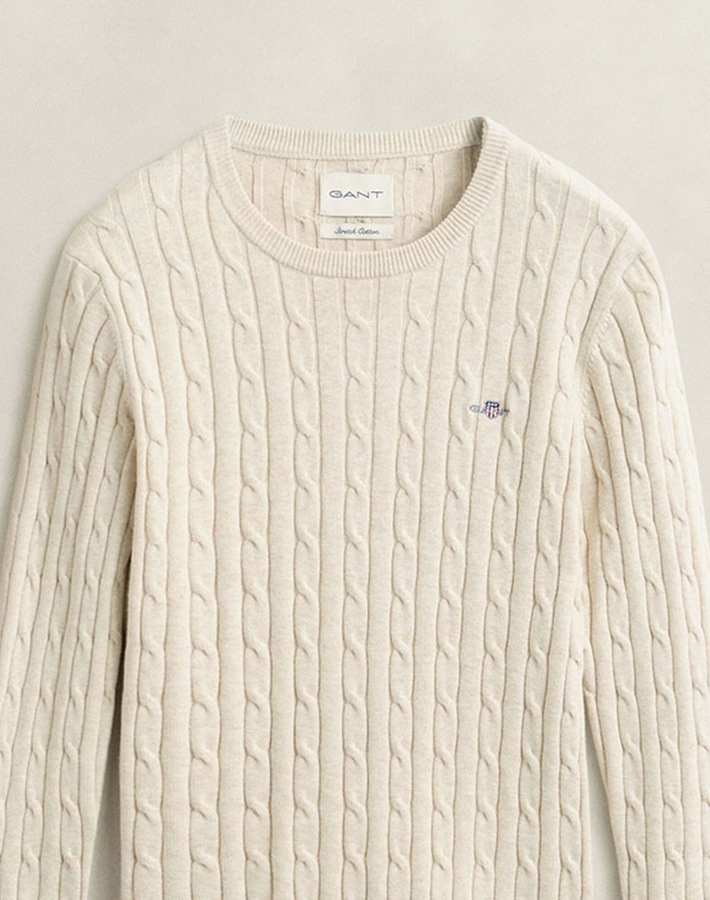 GANT ПУЛОВЕР С ДЪЛЪГ РЪКАВ STRETCH COTTON CABLE C-NECK
