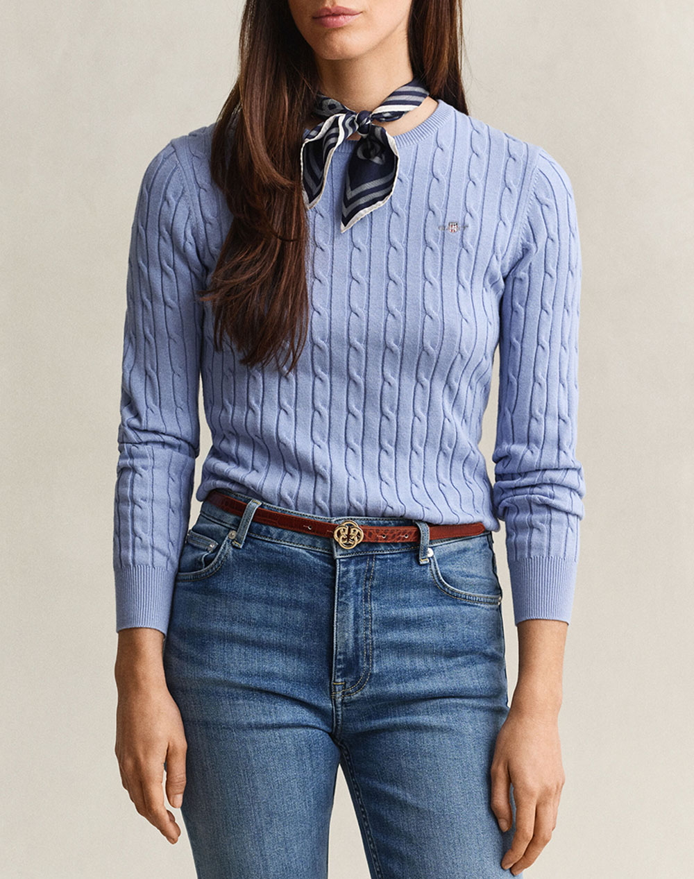 GANT ПУЛОВЕР С ДЪЛЪГ РЪКАВ STRETCH COTTON CABLE C-NECK
