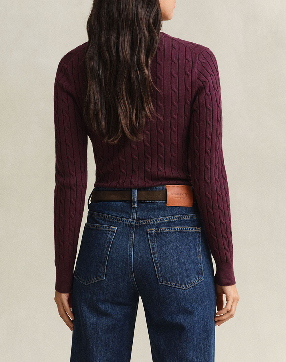 GANT ПУЛОВЕР С ДЪЛЪГ РЪКАВ STRETCH COTTON CABLE C-NECK