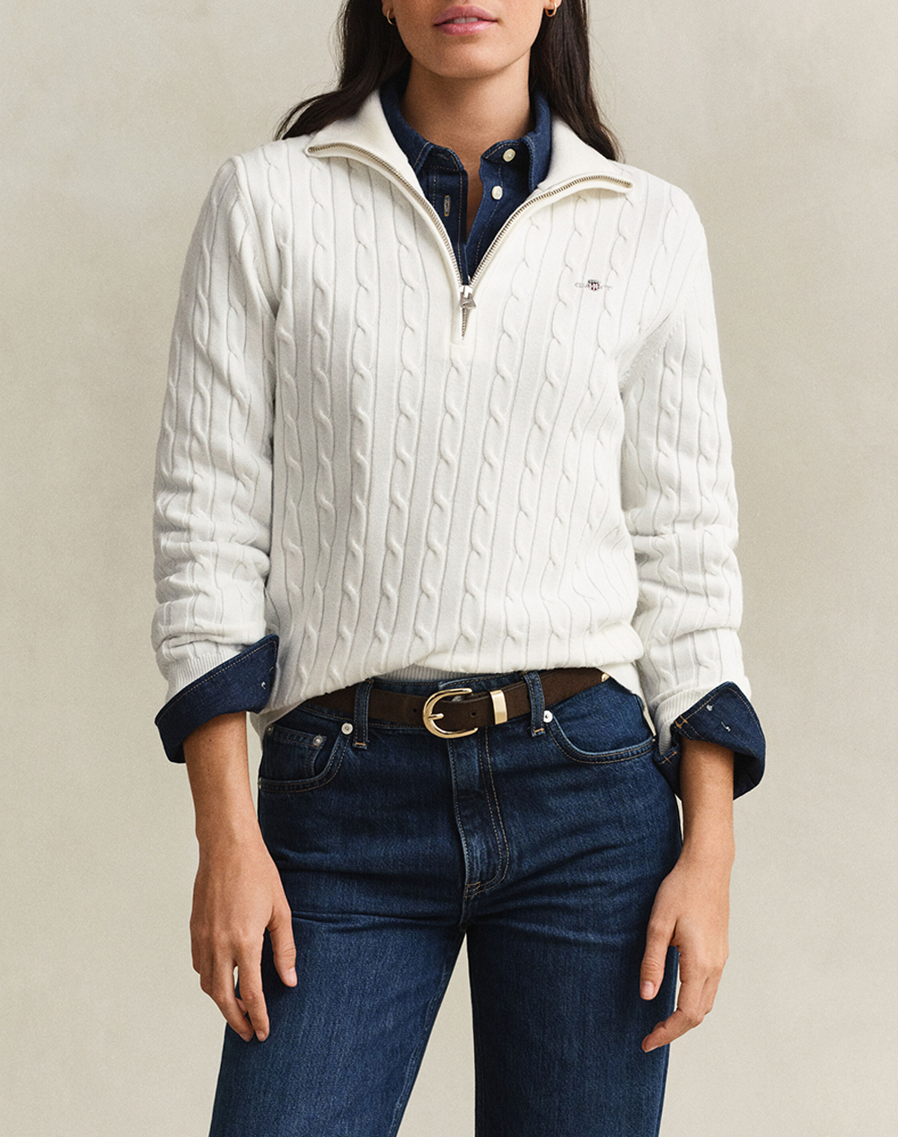 GANT ПУЛОВЕР ДЪЛЪГ РЪКАВ STRETCH COTTON CABLE HALF-ZIP