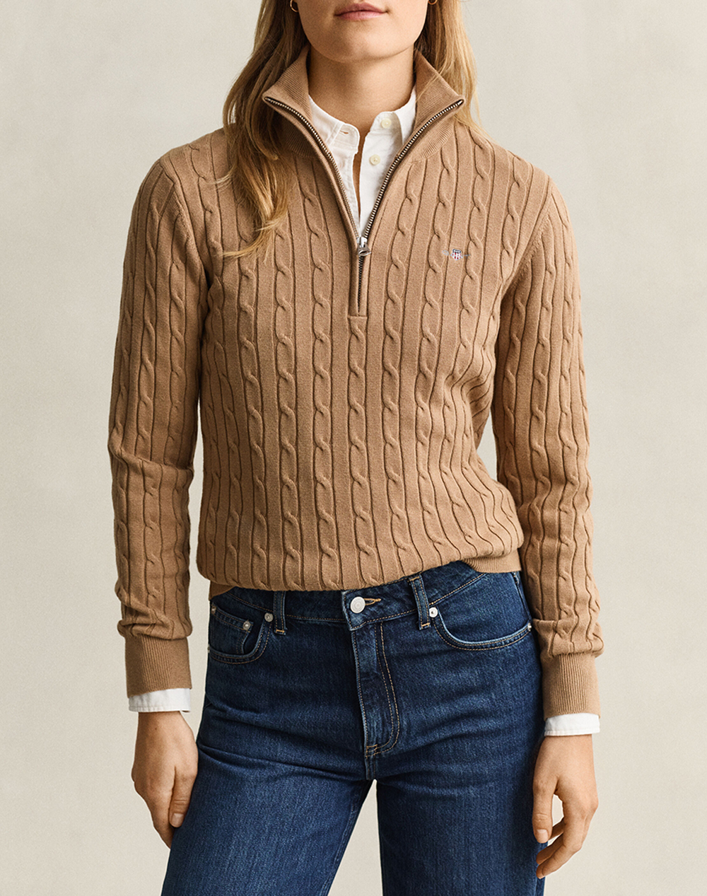 GANT ПУЛОВЕР ДЪЛЪГ РЪКАВ STRETCH COTTON CABLE HALF-ZIP