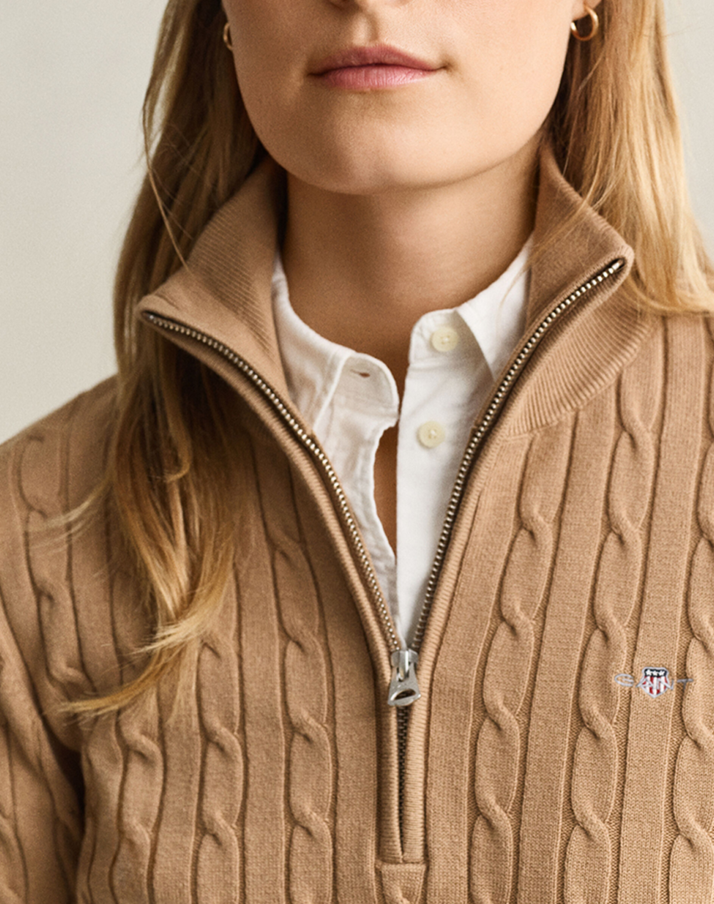 GANT ПУЛОВЕР ДЪЛЪГ РЪКАВ STRETCH COTTON CABLE HALF-ZIP