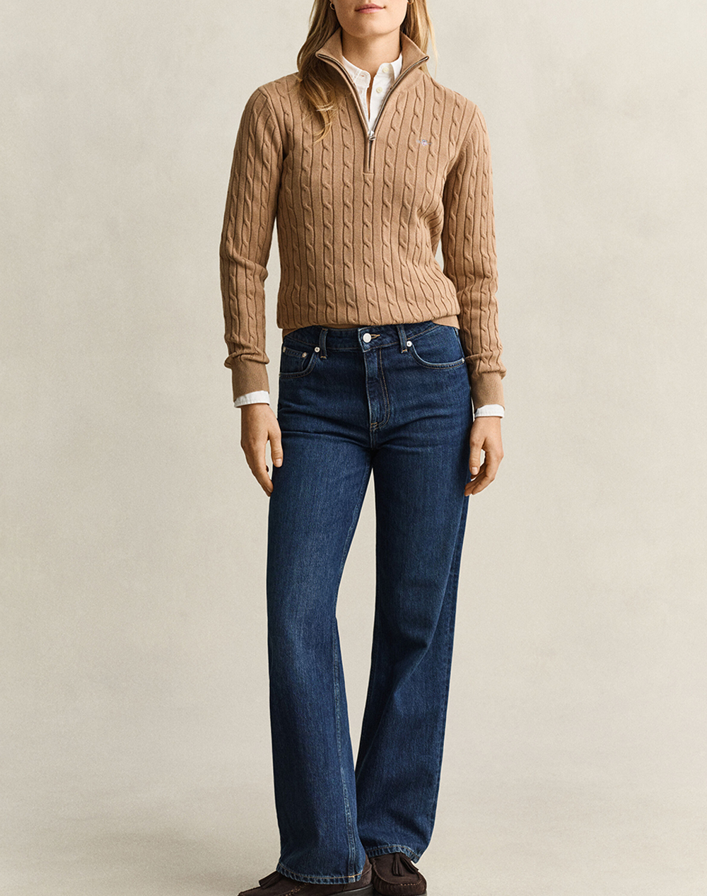 GANT ПУЛОВЕР ДЪЛЪГ РЪКАВ STRETCH COTTON CABLE HALF-ZIP