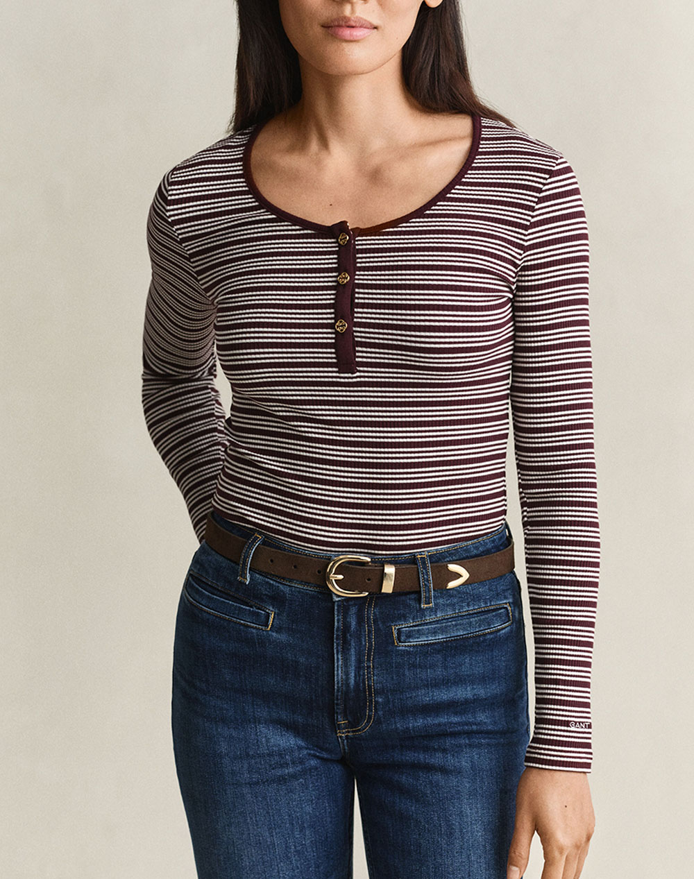 GANT БЛУЗА С ДЪЛЪГ РЪКАВ SLIM RIBBED LS HENLEY TOP