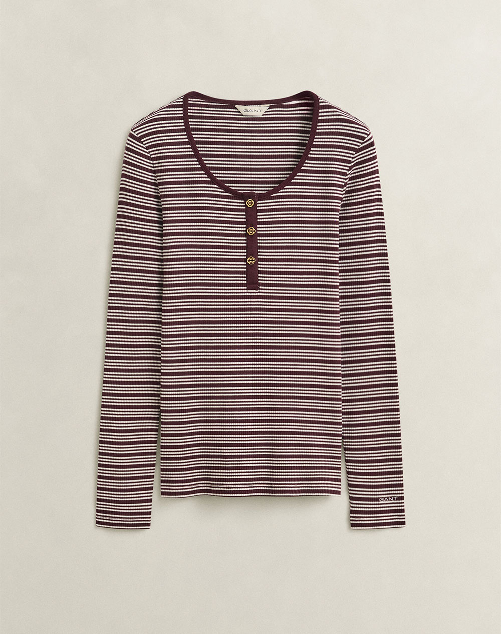 GANT БЛУЗА С ДЪЛЪГ РЪКАВ SLIM RIBBED LS HENLEY TOP