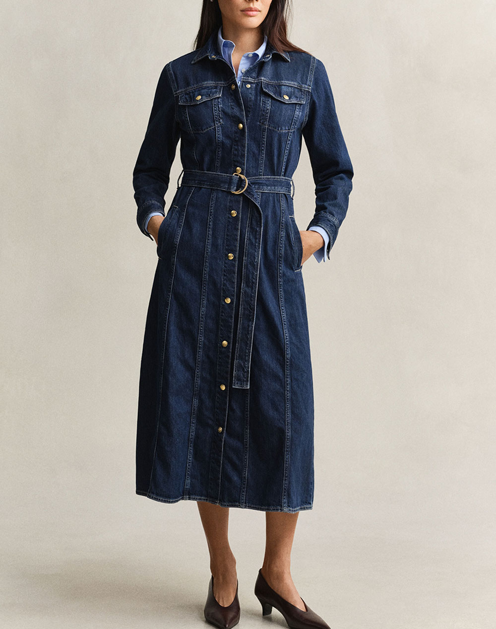 GANT РОКЛЯ BELTED DENIM MIDI DRESS