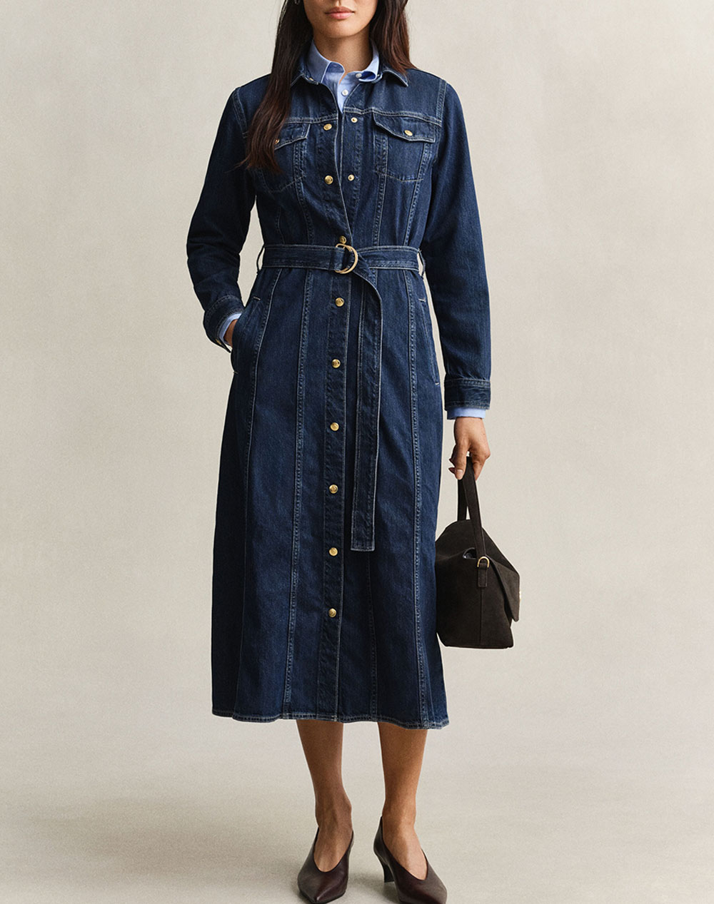 GANT РОКЛЯ BELTED DENIM MIDI DRESS