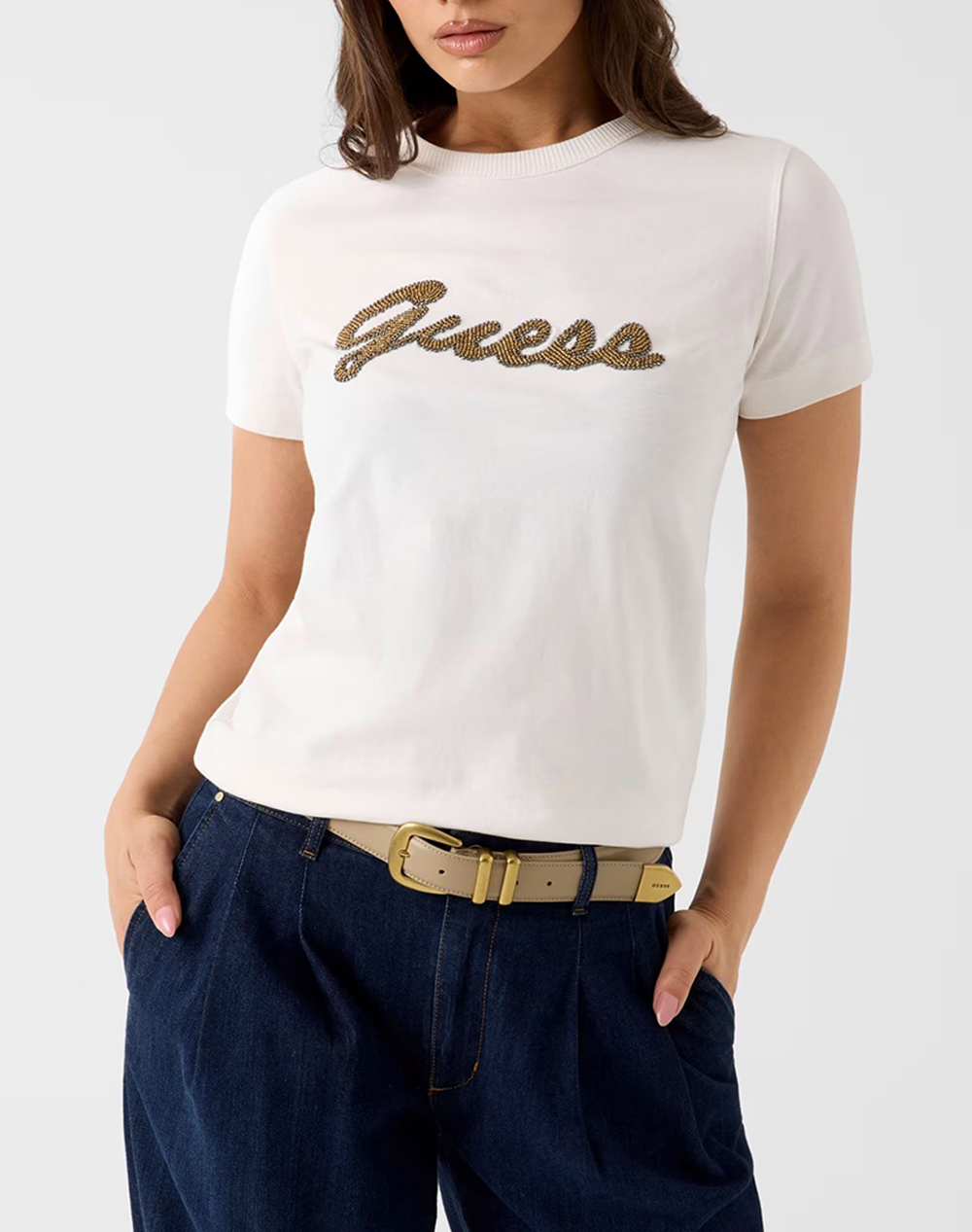 GUESS SS CN BEADS SCRIPT TEE ДАМСКА БЛУЗА