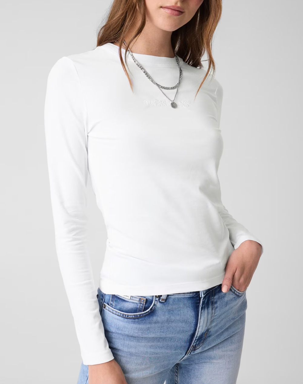 GUESS JEANS GJ LS CN SLIM LOGO EMB TEE ДАМСКА БЛУЗА